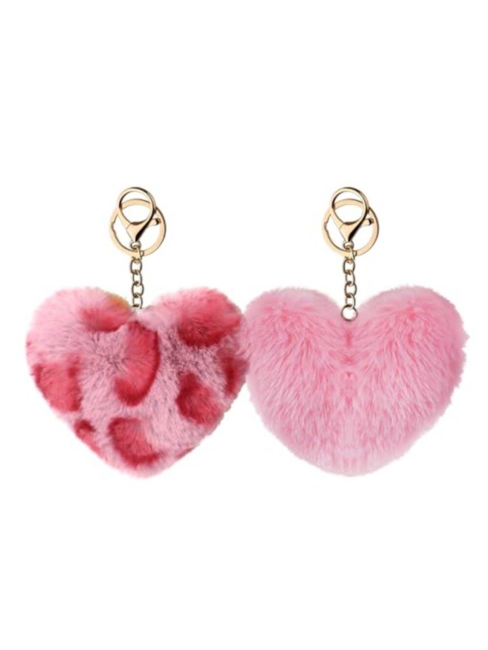 Faux Fur Leopard Heart Keychain Bag Charm Set of 2 Purse Backpack Car Keys